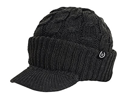 Newsboy Cable Knitted Hat with Visor Bill Winter Warm Hat for Women in Black, Charcoal, Dark Brown, Hot Pink, Red, White