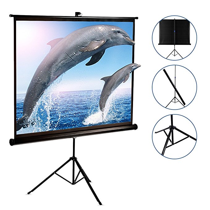 100 inch Projector Screen Stand Tripod, GBTIGER Diagonal HD 4:3 Pull Up Portable Indoor and Outdoor PVC Movie Screen with Wrinkle-Free Design 160° Viewing Angle (100inch)