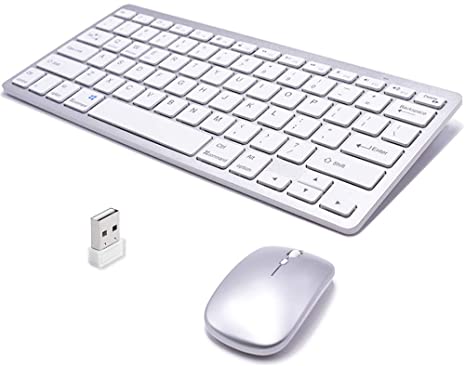 Wireless Keyboard and Mouse Combo, Upworld Bluetooth Keyboard and 2.4G Wireless Silent Rechargeable Mouse 1600 DPI for PC, Mobile Phones, Computer,Laptop, Win/iOS/Android, Silver