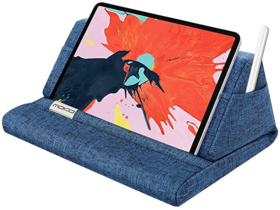 MoKo Tablet Pillow Stand, Soft Bed Pillow Holder, Fits up to 11" Pad, Fit with iPad 10.2"(8th Gen), New iPad Air 4 10.9"/ Air 3, iPad Pro 11/10.5/9.7, Mini 5 4, Galaxy Tab S6/ S7 11", Blue