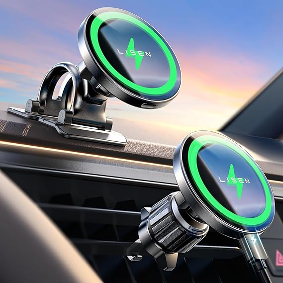 LISEN for Magsafe Car Mount Wireless Car Charger for iPhone Holder, 15W Magnetic Car Phone Holder Mount Wireless Fast Charging for Magsafe Charger Fits iPhone 15 Pro Max Plus 14 13 12 MagSafe Case