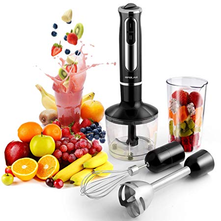 500 Watt 4-in-1 Hand Blender with 8 Speed, Powerful Immersion Handheld Stick Blender Mixer Includes Food Chopper, Stainless Steel Blades, Whisk, and BPA-Free Beaker