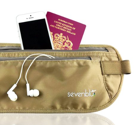 SevenBlu Soft Money Belt and Waist Pack - With Anti-Theft RFID Block - Hide Your Cash Undercover