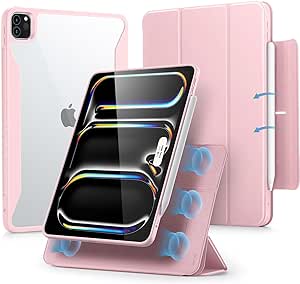 ESR for iPad Pro 11 Inch Case M4(2024, 5th Gen), iPad Pro 11 Case with Pencil Holder, Removable Magnetic Cover, Vertical Stand, Fully Supports Pencil Pro and Pencil(USB-C), Rebound 360 Series, Pink