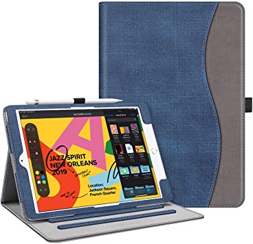 Fintie Case for New iPad 7th Generation 10.2 Inch 2019 - [Corner Protection] Multi-Angle Viewing Folio Smart Stand Back Cover with Pocket, Pencil Holder, Auto Wake/Sleep for iPad 10.2", Denim Indigo