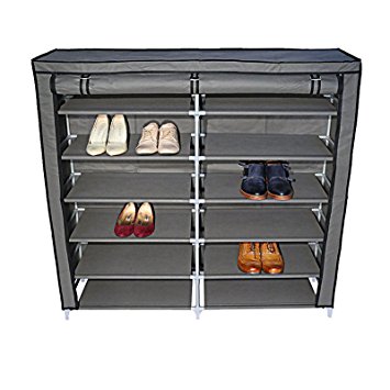 Smart-Home 7-Tier 36 Pair Portable Shoe Storage Cabinet Organizer with Fabric Cover [Grey, 45 1/4"(L) x 11 1/8"(W) x 43 1/4"(D)]