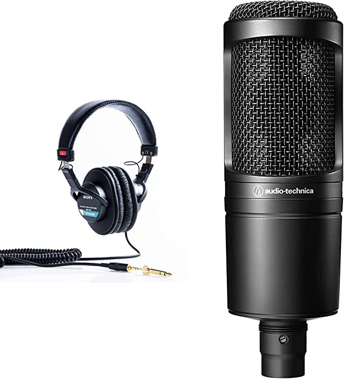 Sony MDR7506 Professional Large Diaphragm Headphone & Audio-Technica AT2020 Cardioid Condenser Studio XLR Microphone, Ideal for Project/Home Studio Applications