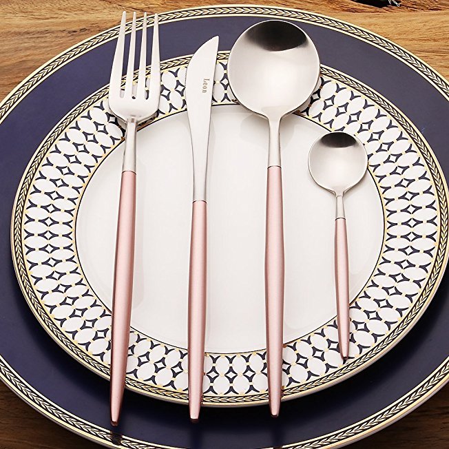 LEKOCH 4-Piece Stainless Steel Flatware Set Including Fork Spoons Knife Tableware (Pink Sliver)