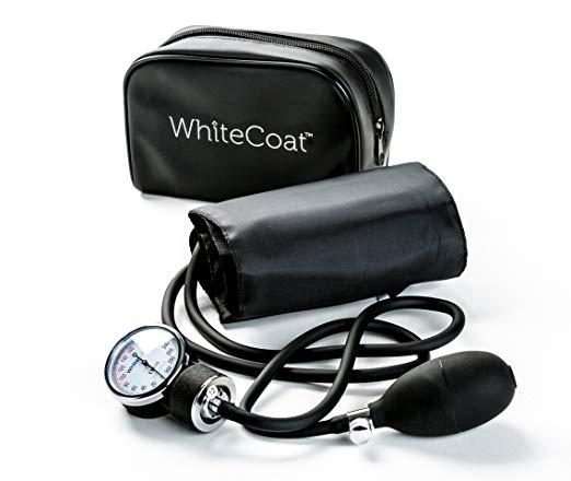 White Coat Deluxe Aneroid Sphygmomanometer Professional Blood Pressure Cuff Monitor with Adult Sized Black Cuff and Carrying Case