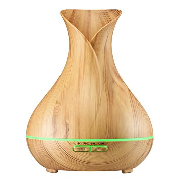 VicTsing Homasy 400ML Essential Oil Diffuser, Ultrasonic Aromatherapy Cool Mist Humidifier with 14 -Color LED Light, Wood Grain Design, 4 Timer Settings for Office, Kids’ Room, Spa