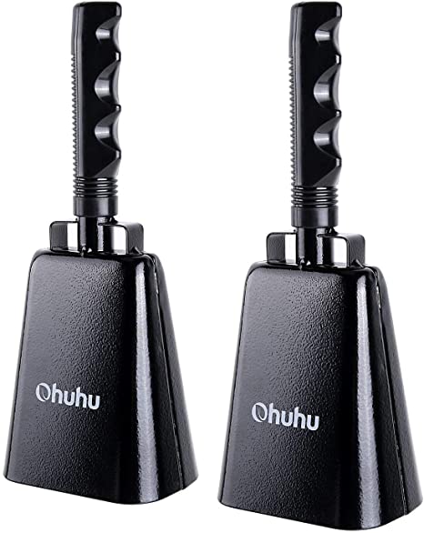 Ohuhu 10 Inch Cow Bell 2-Pack Steel Sports Cowbell with Handle