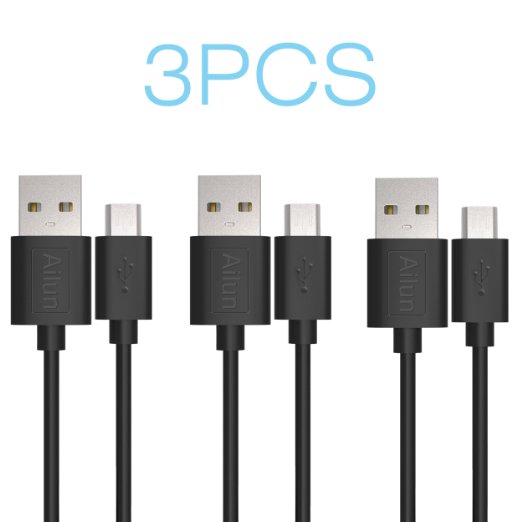 USB Cable3 Packsby Ailun Micro USB High Speed 20 A Male to Micro B Sync and Charging Cable for SmartphoneampTablets 3 feet LengthBlack