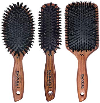 SPORNETTE DeVille Boar Bristle Hair Brush Set - Professional Brushes Include Oval Paddle Brush #342, Paddle Brush #344, and Sculpting Brush #343 - For Women, Men, Kids of All Hair Lengths & Types