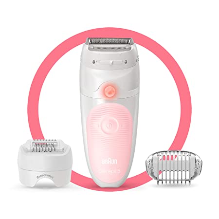 Braun Epilator for Women, Silk-épil 5 5-620 for Hair Removal, Wet & Dry, Womens Shaver & Trimmer, Cordless, Rechargeable, White/Pink