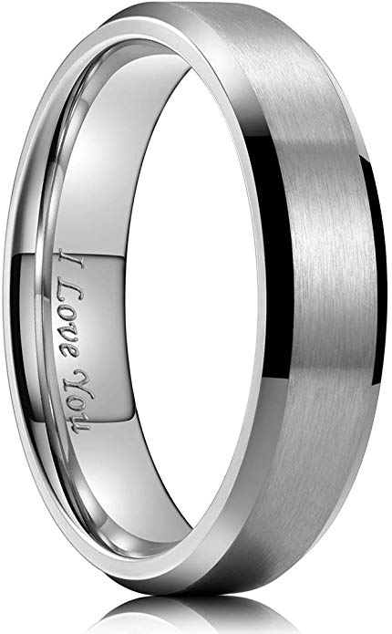 King Will 4mm/6mm/8mm Stainless Steel Ring Matte Finish & Polished Beveled Edge with I Love You