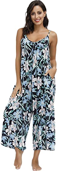 BUENOS NINOS Women's V Neck Floral Maxi Dress Boho Printed Adjustable Spaghetti Strap Ethnic Beach Long Dress with Pockets