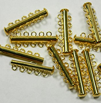 10 Pack Multi 5 Strand Slide Lock Clasps, Gold Plated Brass