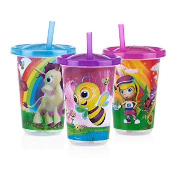 Nuby 3-Pack Stackable Printed Wash or Toss Straw Cups, 10 Ounce, Styles May Vary