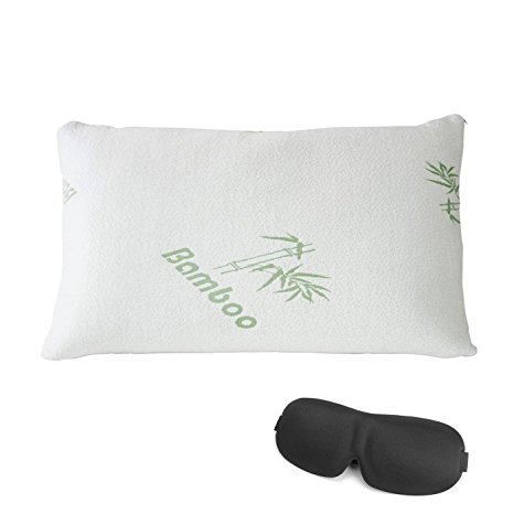 Premium Bamboo Pillow Queen Size - Shredded Memory Foam - Orthopedic Pillow Standard Size, Dust Mite Resistant & Hypoallergenic Pillow with Carrying Bag Included 3D Sleeping Eye Mask (Queen)