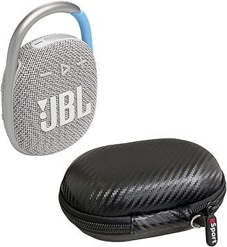 JBL Clip 4 Eco Waterproof Portable Bluetooth Speaker Bundle with gSport Carbon Fiber Case (White)