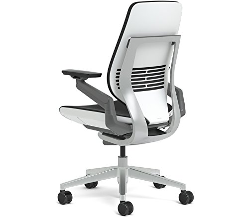 Steelcase Gesture Office Chair - Black Steelcase Leather, Low Seat Height, Shell Back, Light on Light Frame, Polished Aluminum Base