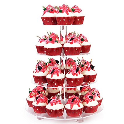 YestBuy 4 Tier Clear Wedding Party Acrylic Cupcake Display Tree Tower Stand 1 Unit (4 Tier Round with BASE)
