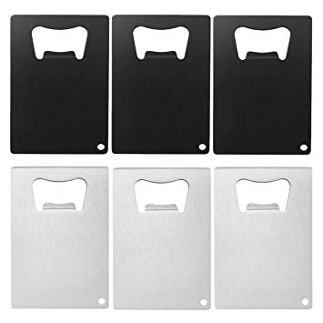 Wallet Bottle Opener, Cool & Funny Card Size Party Wedding Favors Beer Bottle Opener for Guest,Stainless Steel (#1 Black 3 & White 3, 1)