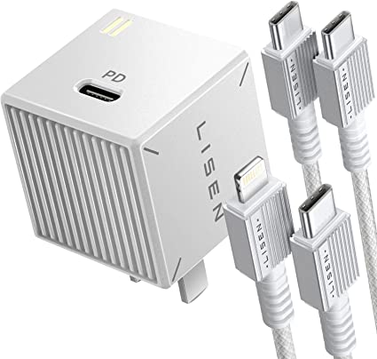 USB C Wall Charger Block, [Apple MFI Certified] 30W GaN PD Fast Charger, USB-C Charger Adapter with USB C to Lighting for iPhone 14/13/12 Pro Max and USB C to USB C Cable for iPad Pro, Samsung, Pixel