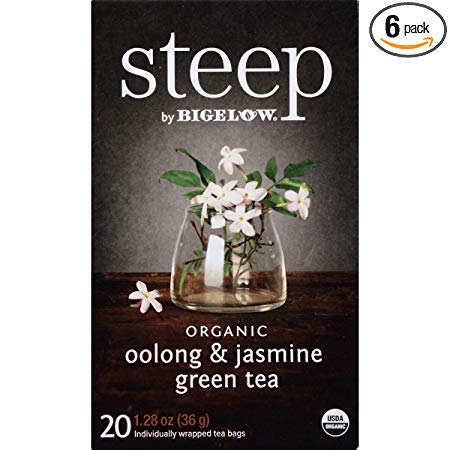 Steep by Bigelow Organic Oolong and Jasmine Green Tea 20 Count (Pack of 6) Caffeinated Individual Green and Black Tea Bags, for Hot Tea or Iced Tea, Drink Plain or Sweetened with Honey or Sugar