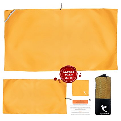 PREMIUM CAMPING - TRAVEL TOWEL, Set of 3 Microfiber Towels for Gym, Pool, Sports, Beach, FREE Mesh Bag, Quick Dry, Compact, Super Absorbent and Lightweight