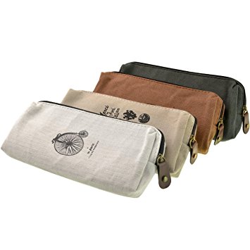 Pencil Case, Yookat Pack of 4 Vintage Student Canvas Pen Case/ Pencil Case/ Stationery Pouch Bag Case/ Coin Purse Pouch/ Cosmetic Makeup Bag
