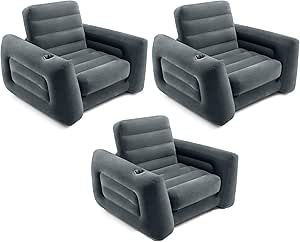 Intex 66551EP Inflatable Pull-Out Sofa Chair Sleeper That Works as a Air Bed Mattress, Twin Sized (3 Pack)