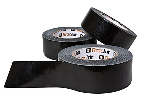 Brackit Black Bulk Duct Tape | Heavy Duty Gaff Tape, Camera or Photography Tape, Spike Tape, Stage Tape for Theaters |1.9 Inch x 55 Yards (48mm x 50m) Pro Gaffer's Tape Multipack (3 Gaff Tape Rolls)