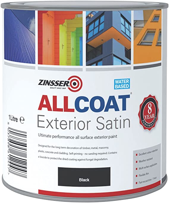 Zinsser ZINACEBK1L All Coat Exterior Satin, Black - 1 Litre