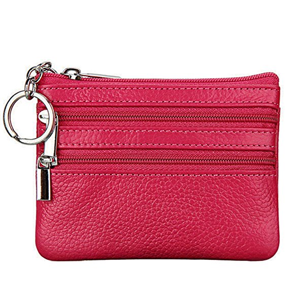 Cynure Women's Genuine Leather Coin Purse Pouch Change Wallet with Key Ring