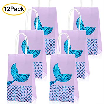 Mermaid Party Bags Mermaid Party Supplies Favors Mermaid Gift Bags Goodie Bag Glitter Treat Paper Bags for Kids Girls Mermaid Themed Birthday Party 12 Pack