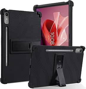 DUEDUE for Lenovo Tab P12 Case, Xiaoxin Pad Pro 12.7" Case 2023, Soft Silicone Adjustable Stand Cover Tablet Kickstand Cases for Lenovo Tab P12 TB-370FU/Xiaoxin Pad Pro 371FC, Black