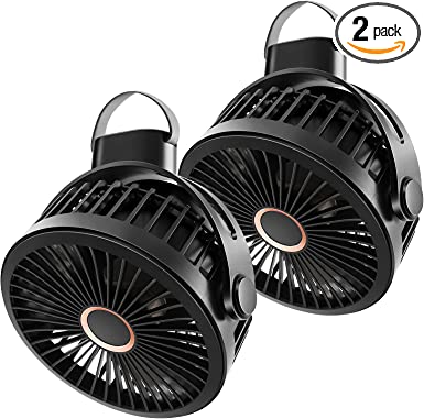 Odoland 2 Pack 10000mAh Camping Fan, Portable Rechargeable Battery Operated Tent Fan with Hanging Hook, 4 Speeds Quiet Strong Airflow, Personal Desk Fan Small Fan for Outdoor Picnic Travel Hiking