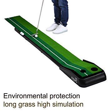 Balight Indoor Outdoor Golf Auto Return Putting Trainer Mat Dual-Track ProEdge Indoor Putting Green - Extra Long 10.5 Feet Mat - 2 Holes / 2 Sizes