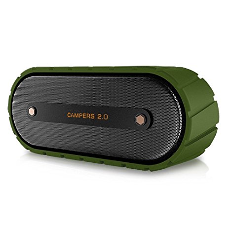 Wireless Bluetooth Speaker, Mrice Portable Outdoor Waterproof Bluetooth Speaker with Bass Driver Build-in Mic - Campers2.0 (Green)