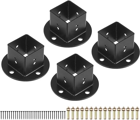 uxcell 4pcs Square Floor Flange, 2" X2" Post Base Brackets Kit Wall Mount for Deck Railing Mailbox, Black