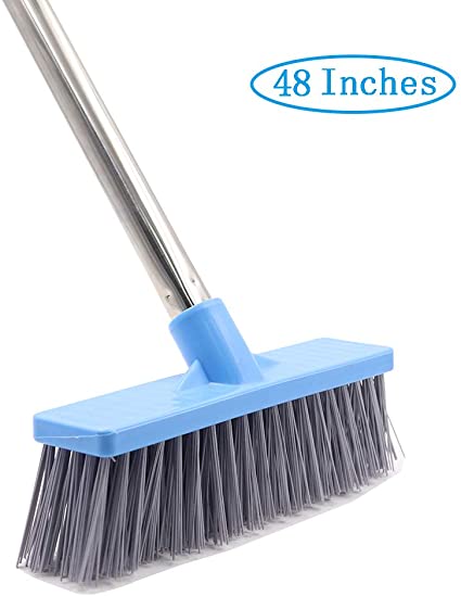 LECAMEBOR Floor Scrub Brush with Long Handle 48 Inches Carpet Brush with Hard Brush Heads and Stainless Steel Handle for Yard,Grout,Patio,Garage,Bathroom,Boat,Concrete and Tile Floor Cleaning