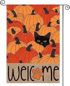 AVOIN colorlife Fall Garden Flag 12x18 Inch Double Sided Outside, Black Cat Autumn Welcome Pumpkins Seasonal Yard Outdoor Flag