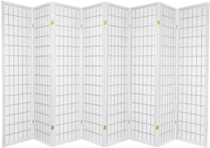 Legacy Decor Japanese Oriental Style Room Screen Divider, 8 Panels, White Color