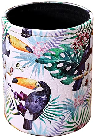 LINKWELL Toucan and Tropical Plant PU Leather Pencil Pen Holder Desk Organizer PH24
