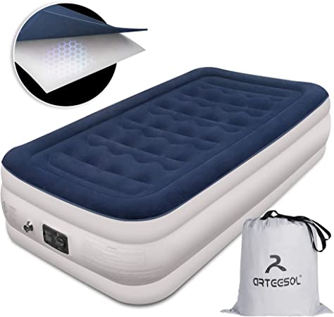 arteesol Air Mattress Queen Inflatable Air Bed with Built in Pump 1 Person and 2 Person Blow up Mattress with Storage Bag, Premium Flocked, 3 Mins Inflation/deflation for Home Camping