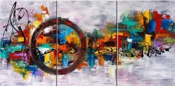 Santin Art-Circle Of Magic Modern Canvas Art Wall Decor Abstract Oil Painting Contemporary Art Abstract Paintings Framed Canvas Wall Art for Home Decor 3 panels Wall Decorations For Living Room Bedroom Office Ready to Hang
