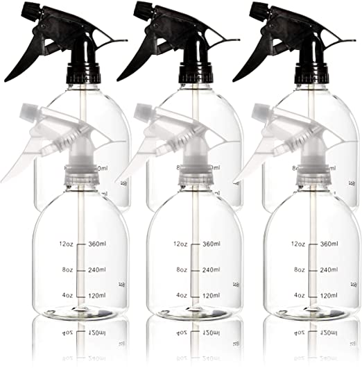 Youngever 6 Pack Empty Plastic Spray Bottles, Spray Bottles for Hair and Cleaning Solutions, 6 Pack 16 Ounce Bottles (3 Clear and 3 Black)