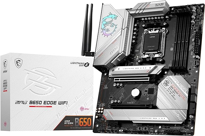 MSI MPG B650 EDGE WiFi Motherboard, ATX - Supports AMD Ryzen 7000 Series Processors, AM5-12 Duet Rail 80A VRM, DDR5 Memory Boost 6400 MHz/OC, 2 x PCIe 4.0 x16, 2 x M.2 Gen. 4, Wi-Fi 6E