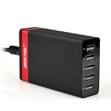 BESTEK 40W 8A Family-Sized 5-Port High Speed Desktop USB Wall Charger for Smartphone and Other DevicesBlack